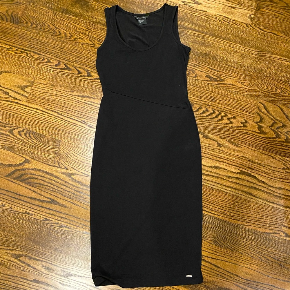 Armani Exchange Black Sleeveless Dress with Asymmetric Seam